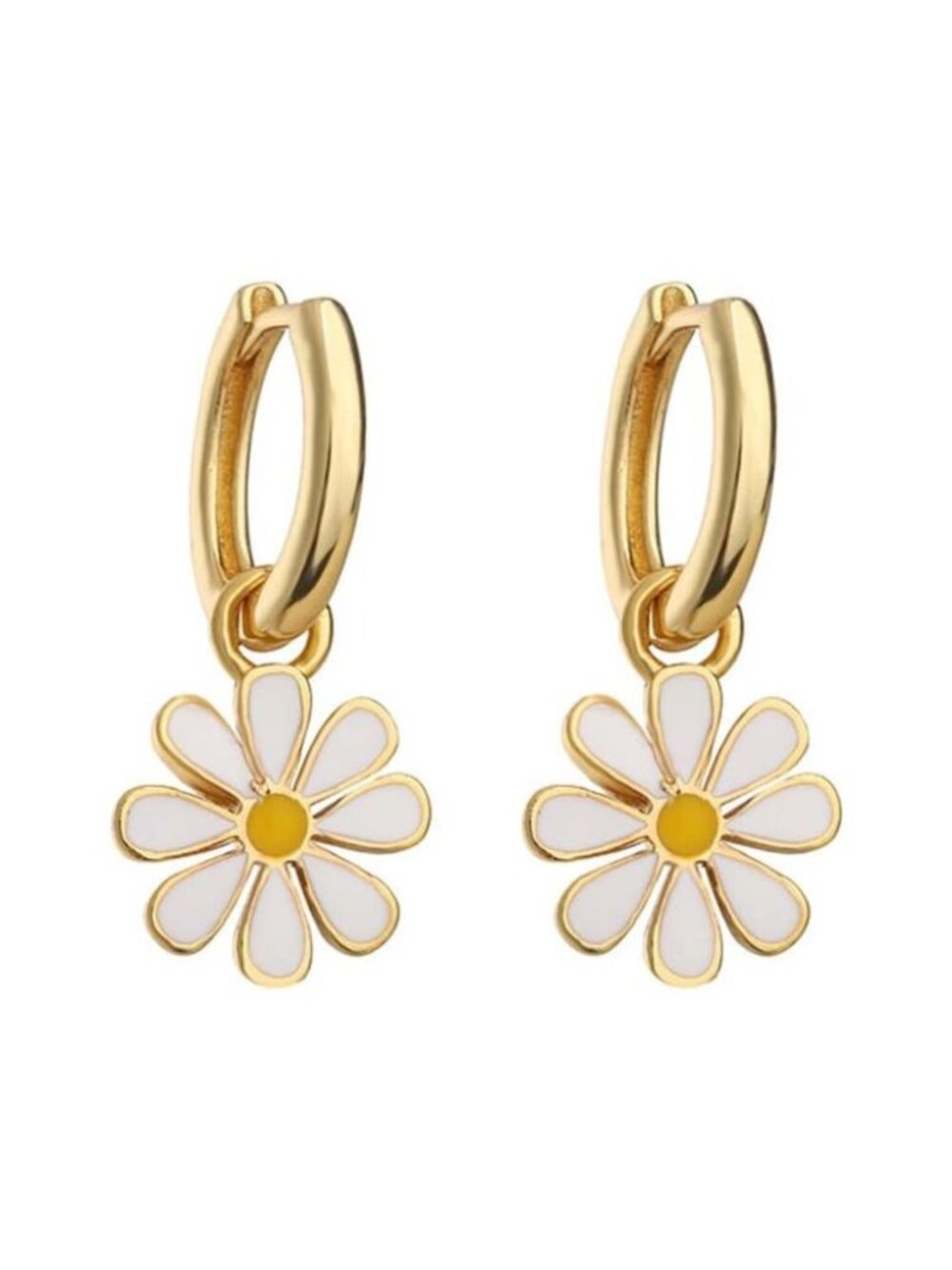 Daisy Flower Huggie Hoop Earrings | Gold Plated Small Hoop Cartilage Dangle